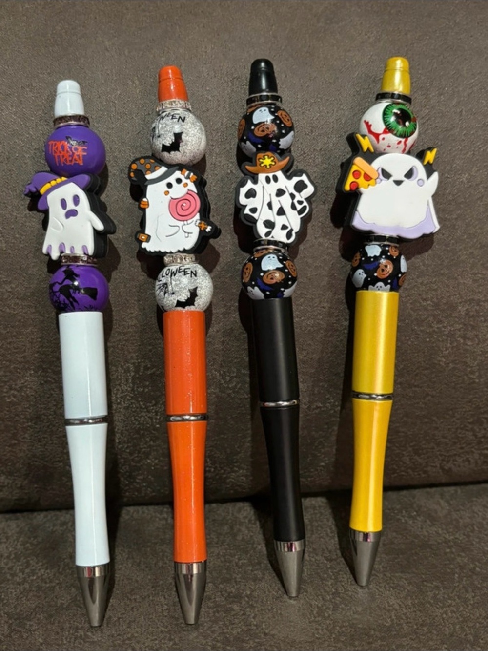 Halloween Novelty Pens - Set of 4 (White, Orange, Black, Yellow)